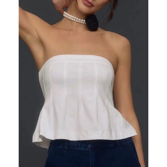 Maeve Tops - Maeve Top Womens L White Fontana Flared Tube Pleated Anthropologie Cropped Party